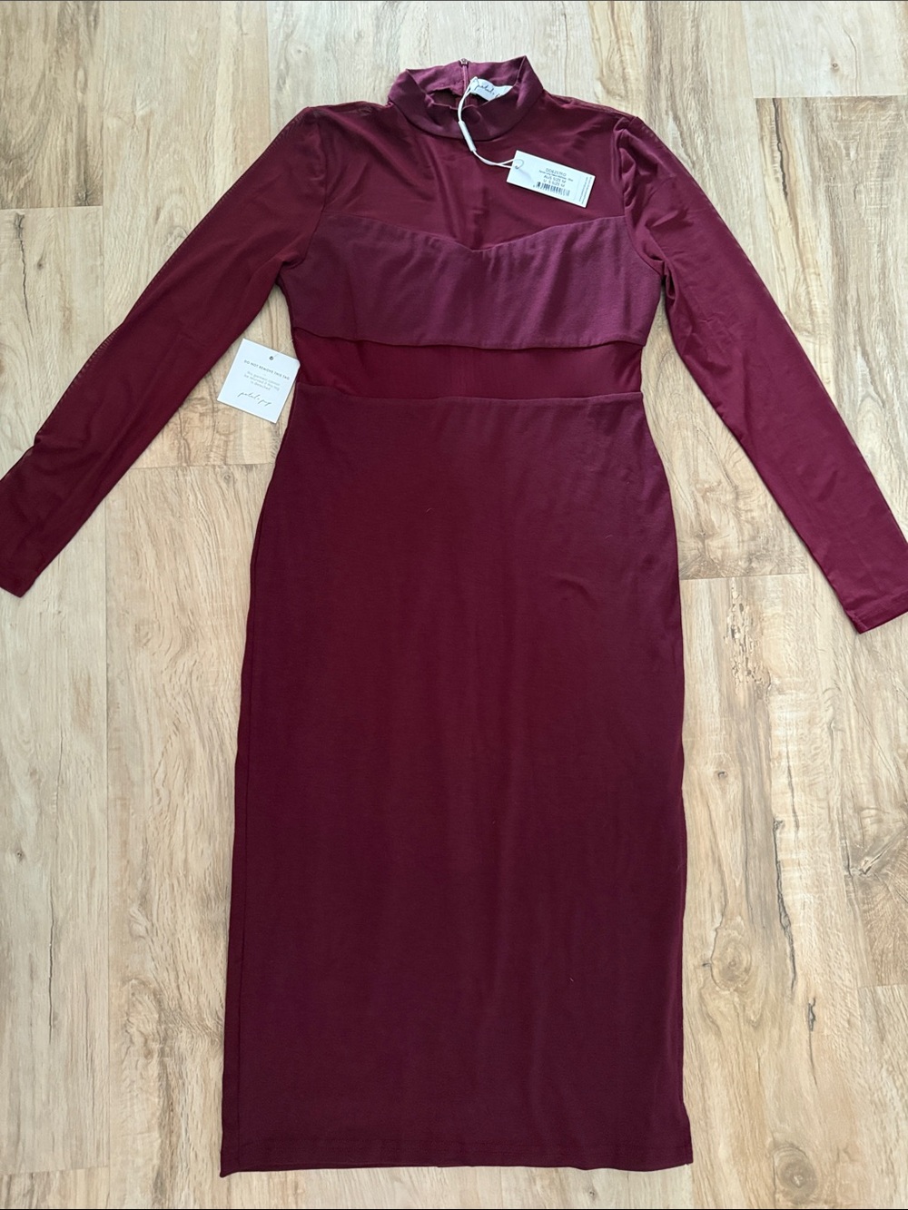 Petal & Pup Farrow Long Sleeve Midi Dress in Wine, Size M